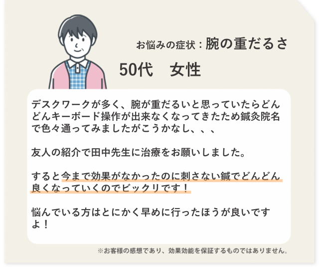 お悩みの症状：腕の重だるさ　50代　女性