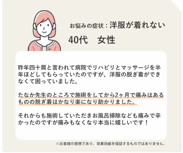 お悩みの症状：洋服が着れない　40代　女性