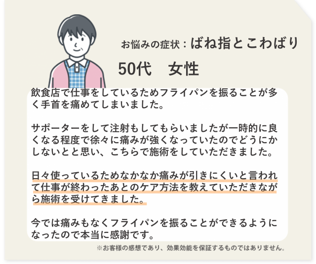 お悩みの症状：手首の痛み　50代　女性