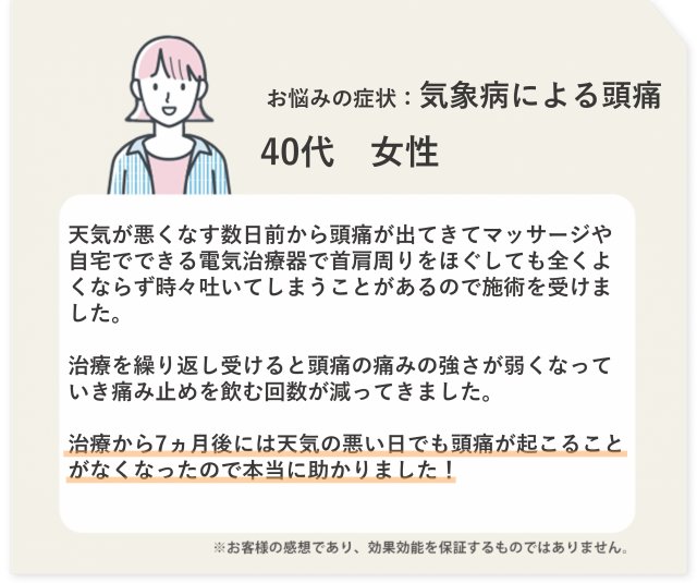 お悩みの症状：気象病による頭痛　40代　女性