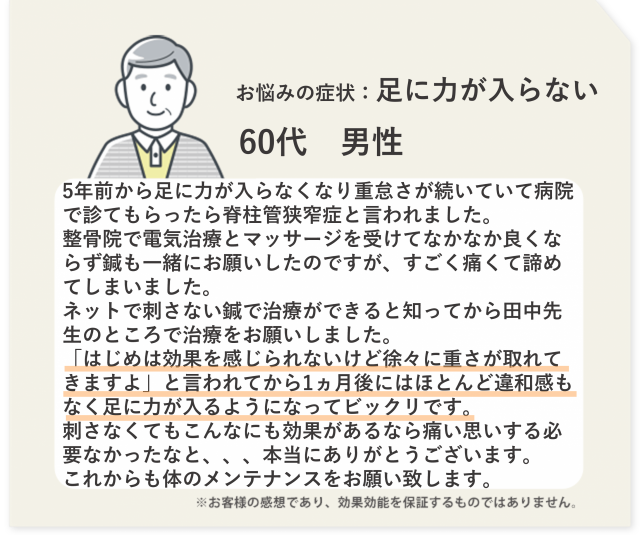 お悩みの症状：足に力が入らない　60代　男性